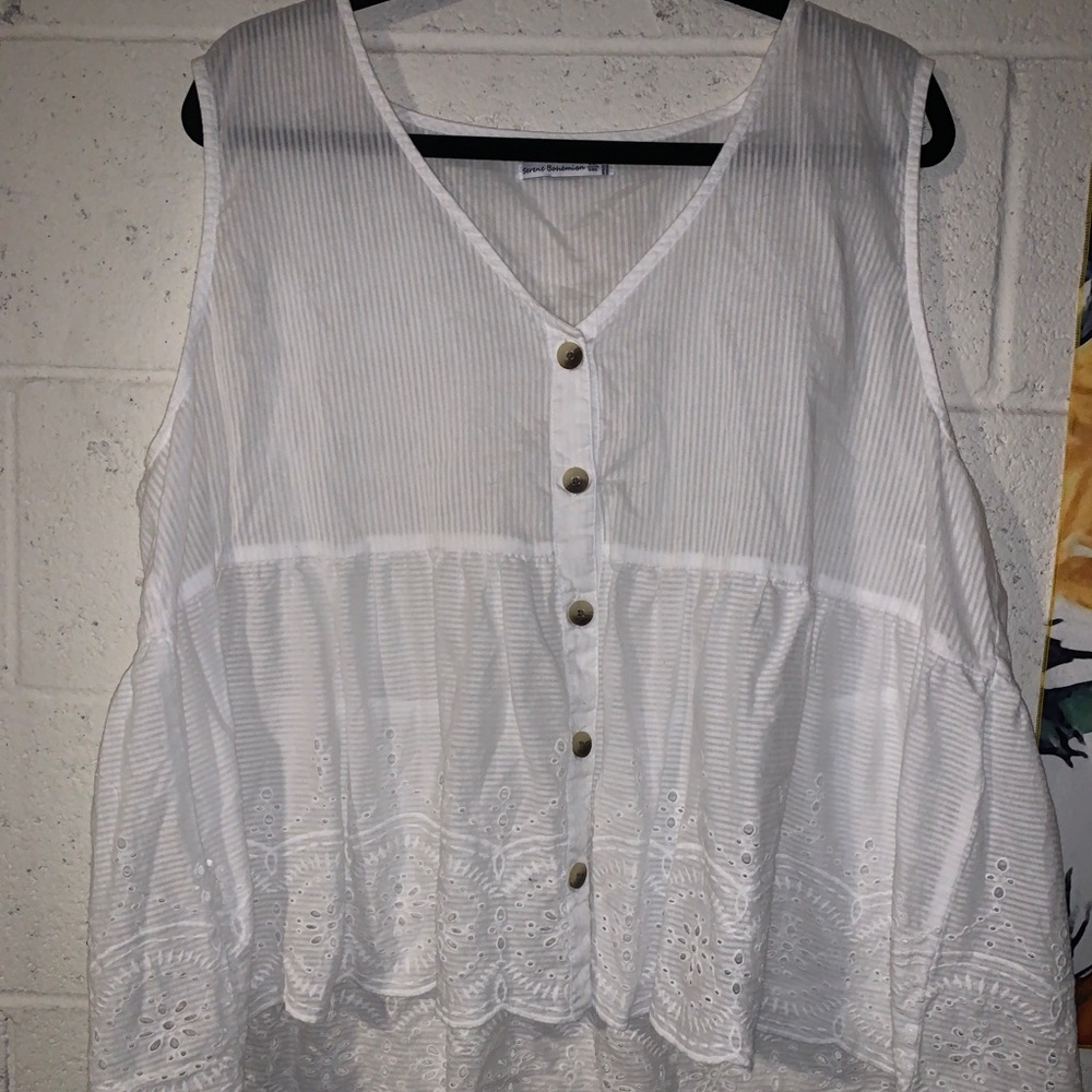 White sleeveless top